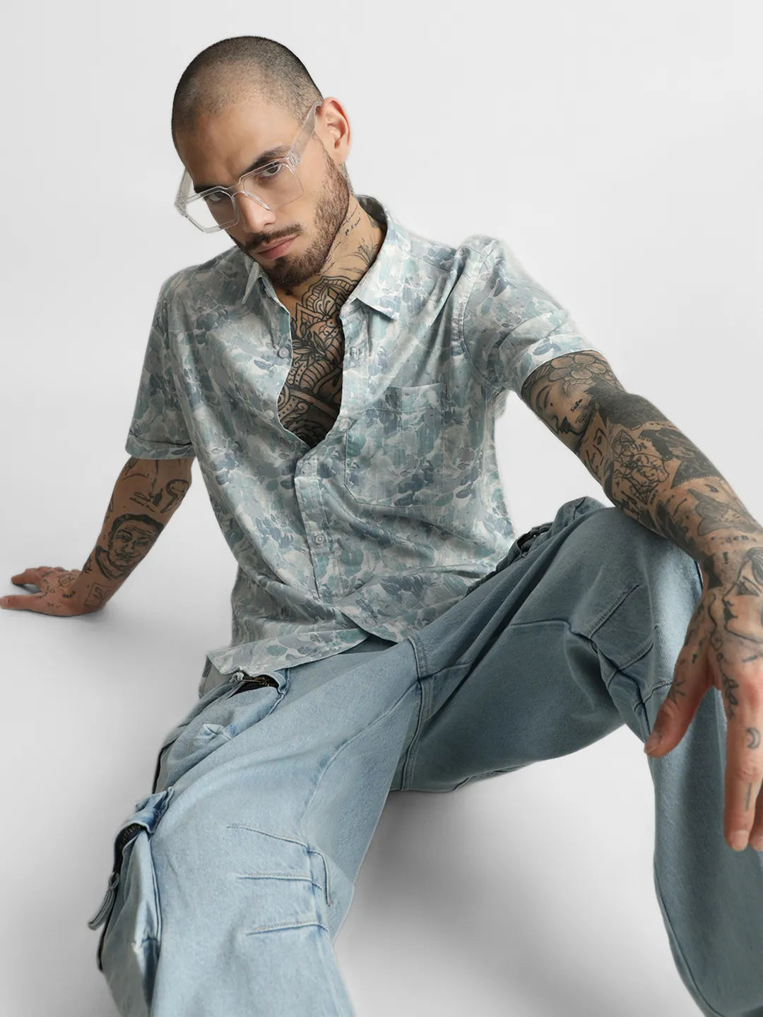 Teal Blue Printed Shirt