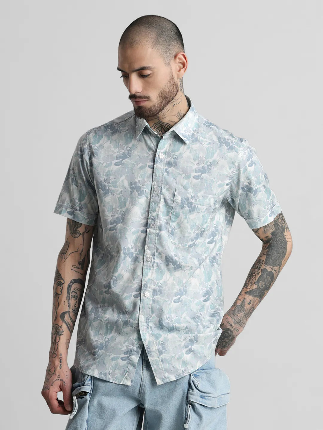 Teal Blue Printed Shirt