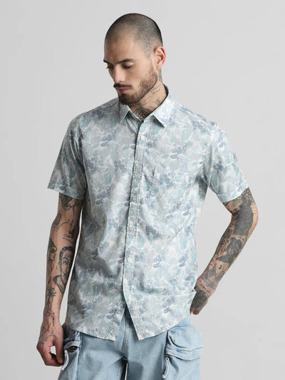 Teal Blue Printed Shirt