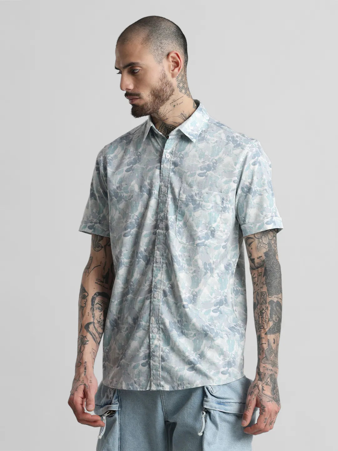 Teal Blue Printed Shirt