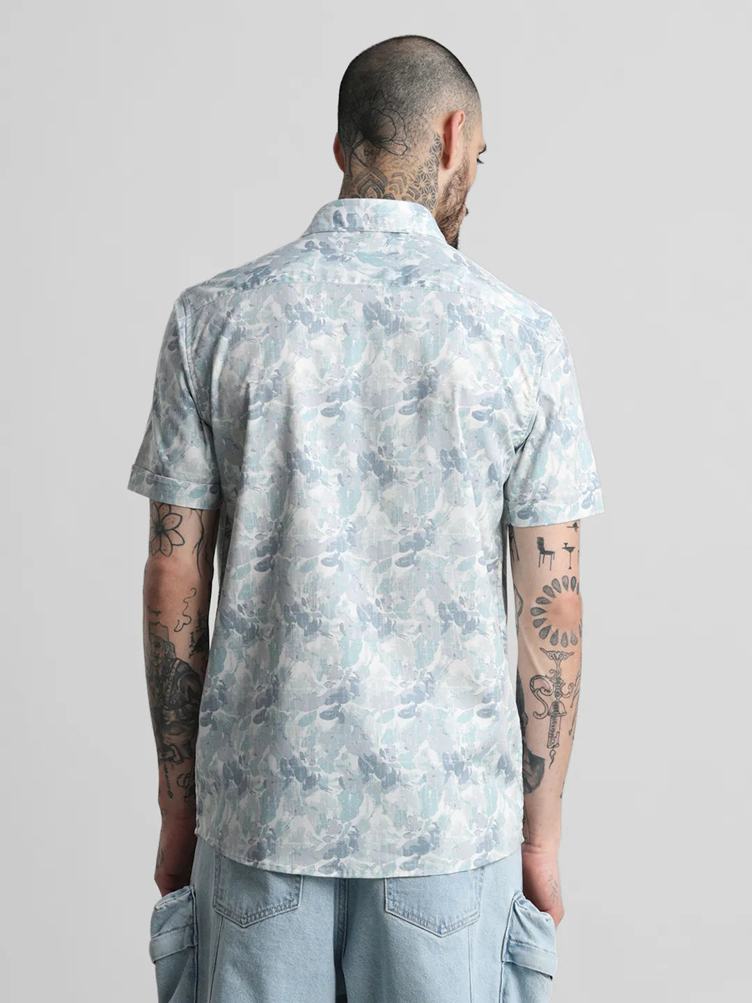 Teal Blue Printed Shirt