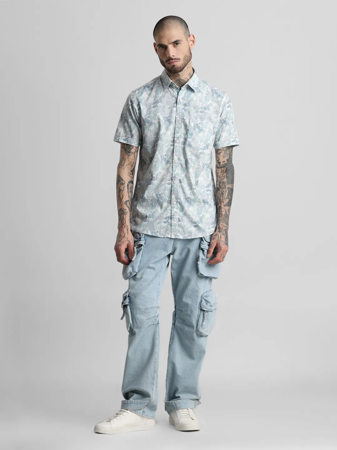 Teal Blue Printed Shirt