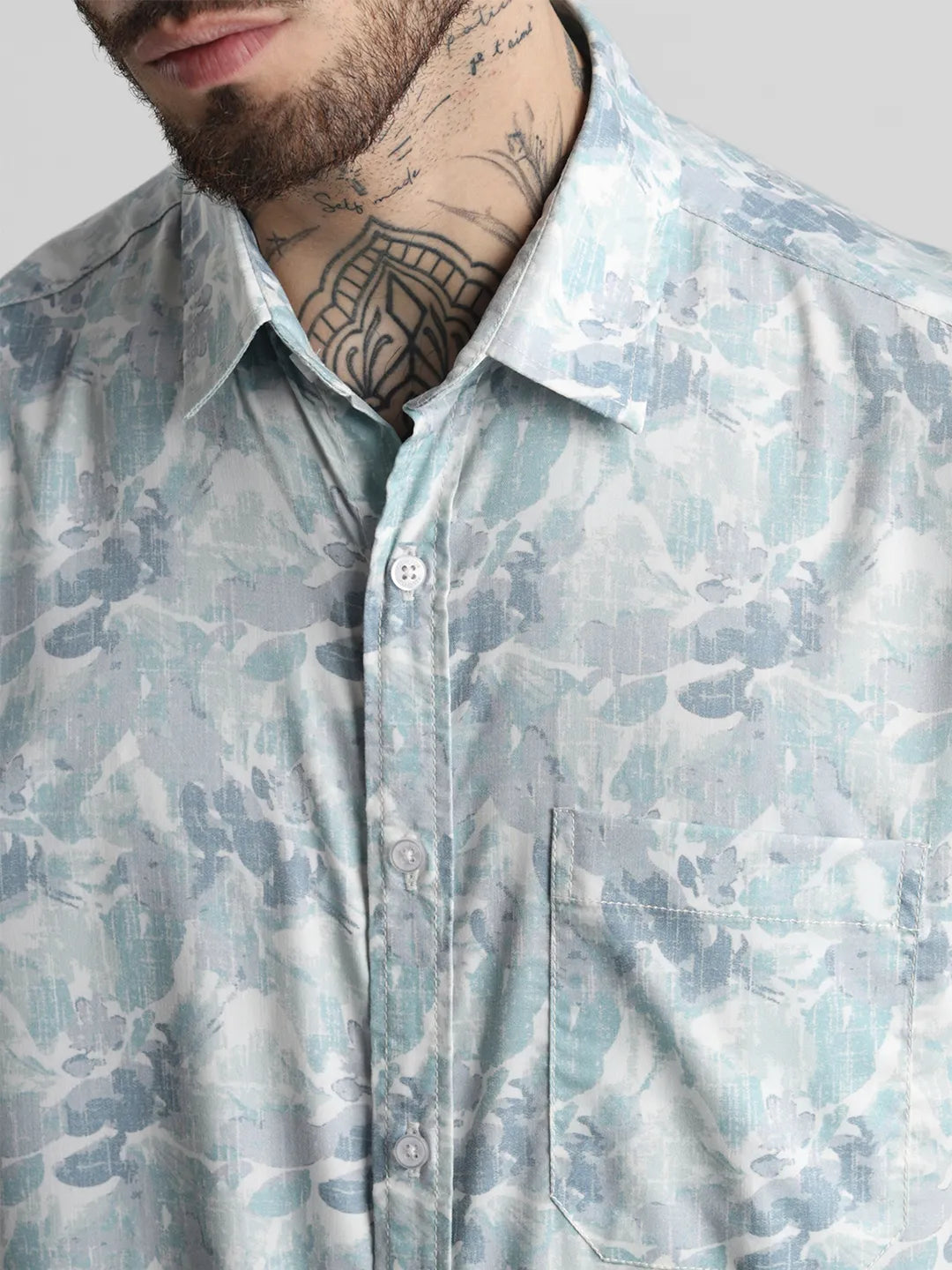 Teal Blue Printed Shirt