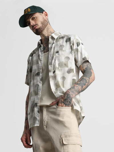 White Olive Printed Shirt