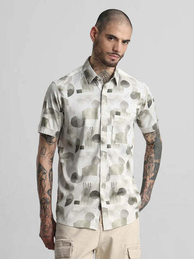 White Olive Printed Shirt
