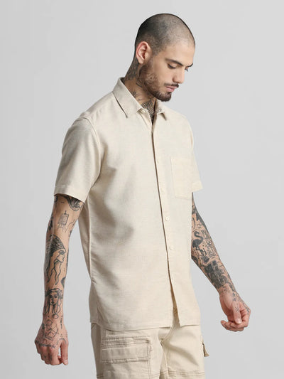 Beige Textured Dobby Shirt