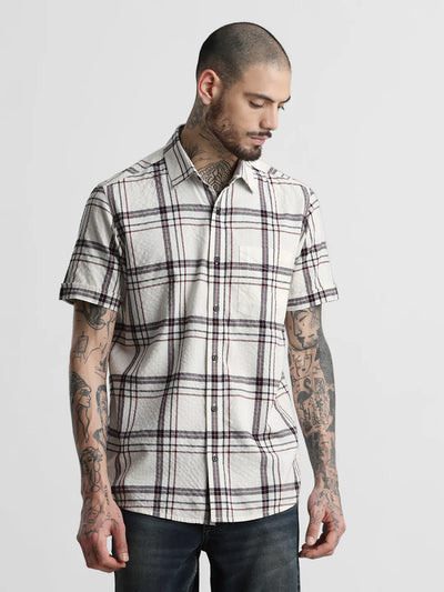 White Textured Checkered Shirt