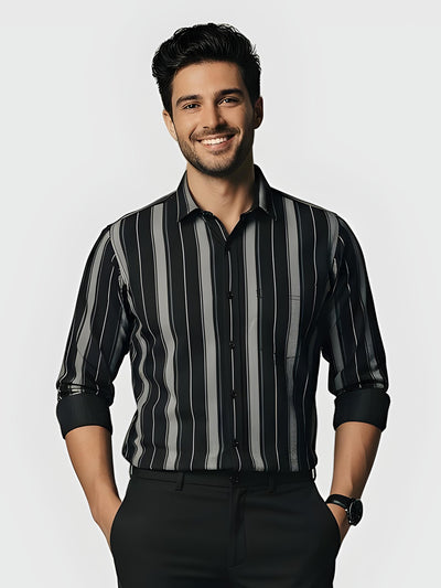 Navy Printed Striped Shirt