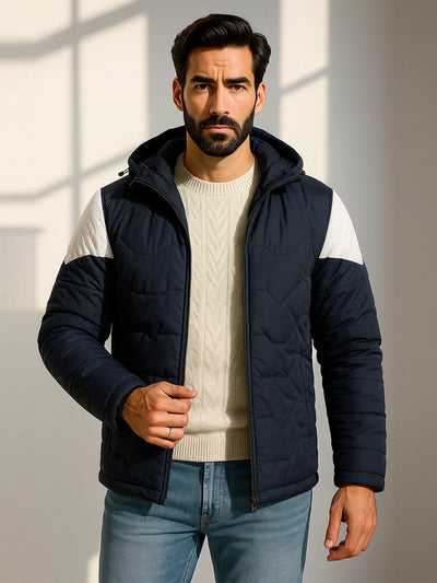 Navy Solid Hooded Jacket
