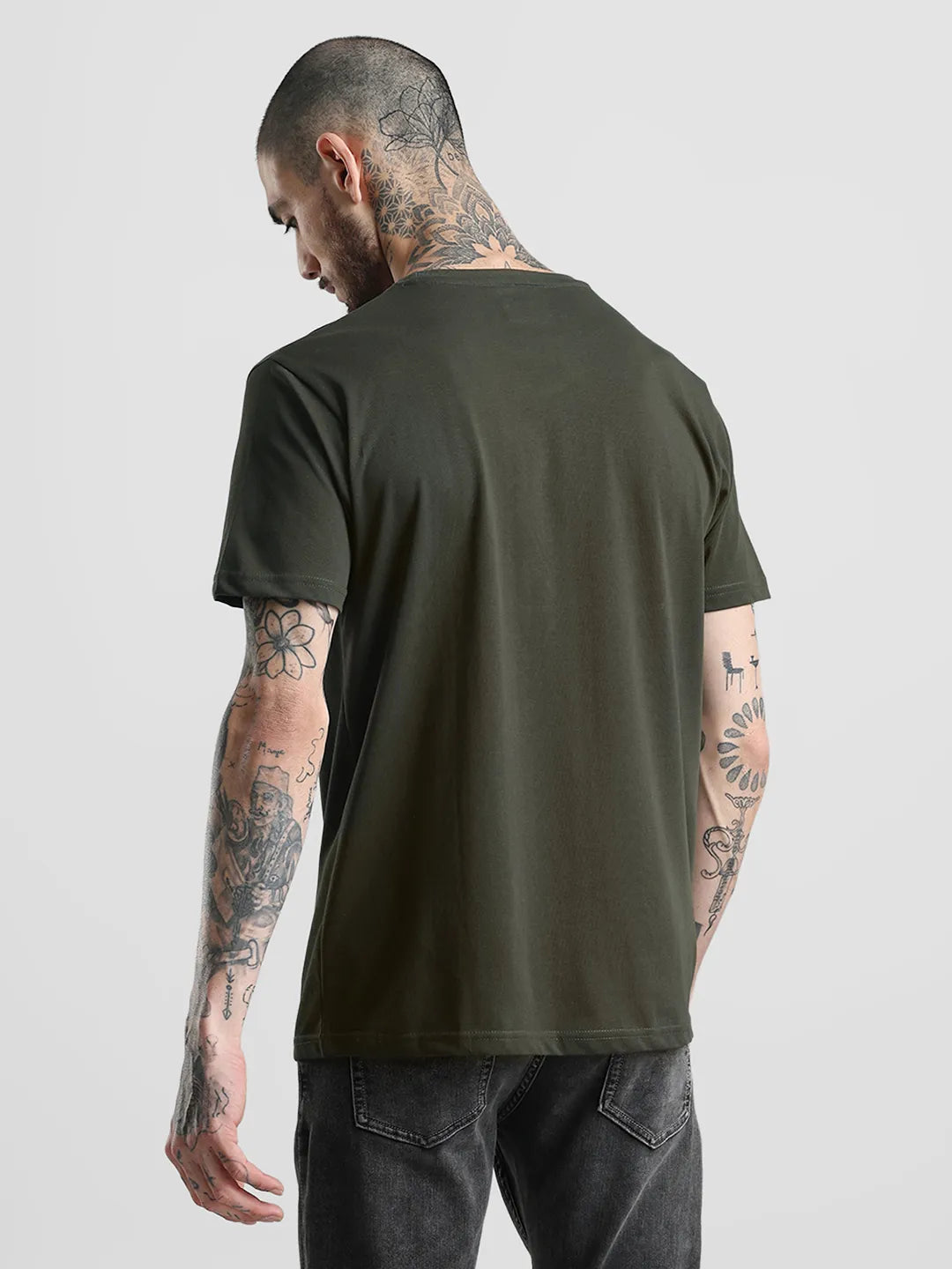Olive Printed Round Neck T-Shirt