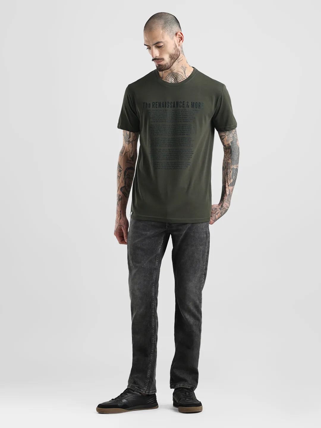 Olive Printed Round Neck T-Shirt