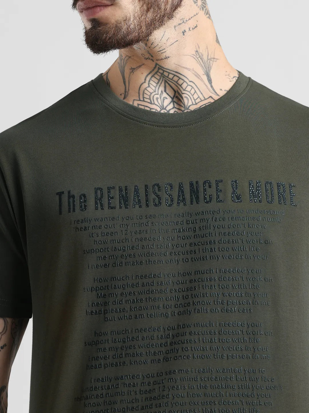Olive Printed Round Neck T-Shirt