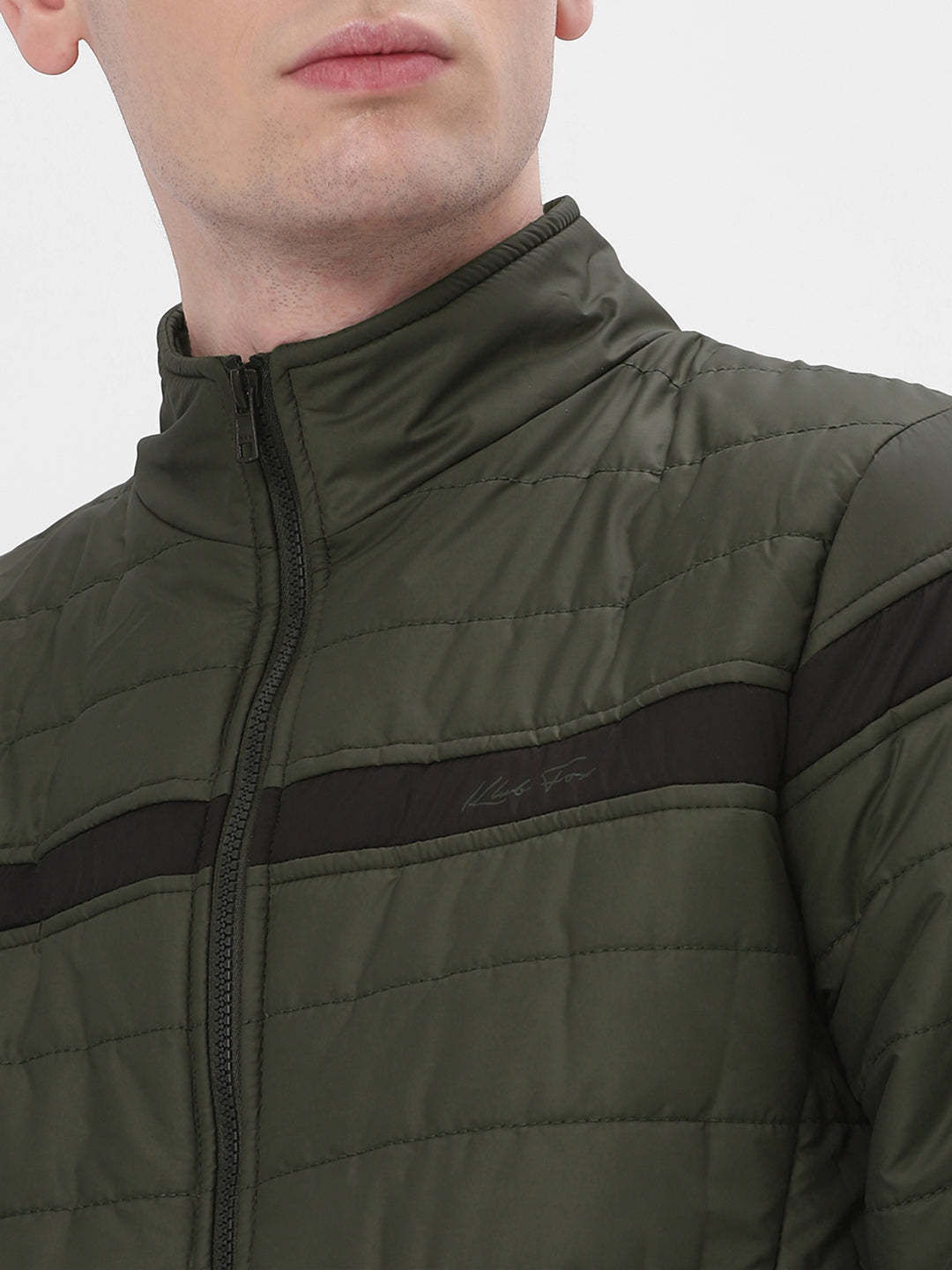 Olive & Black Colourblocked Lightweight Puffer Jacket