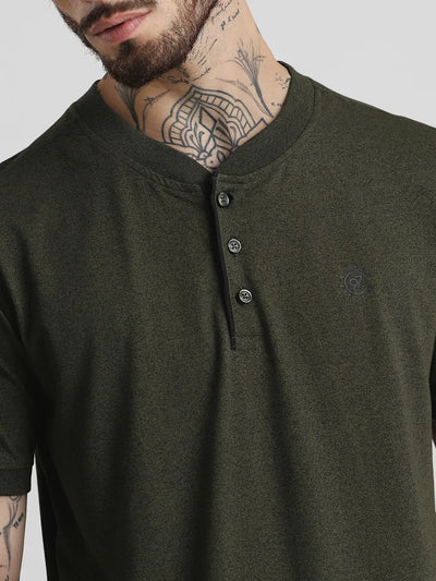 Premium Olive Solid Henley T-Shirt