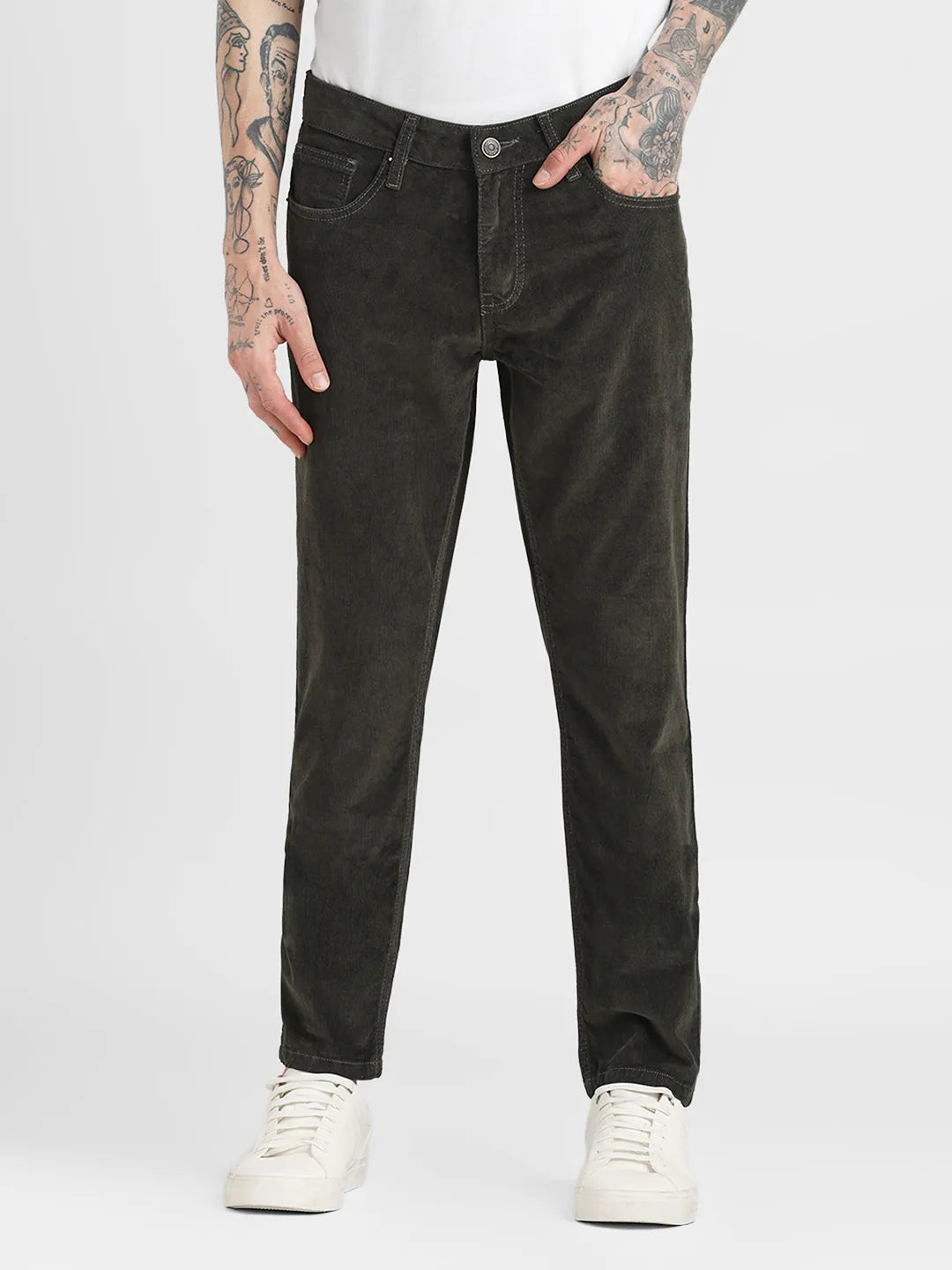 Olive Narrow Fit Corduroy Trouser