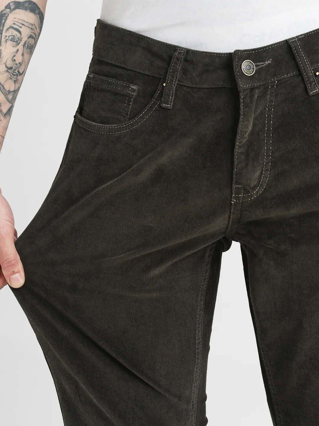 Olive Narrow Fit Corduroy Trouser