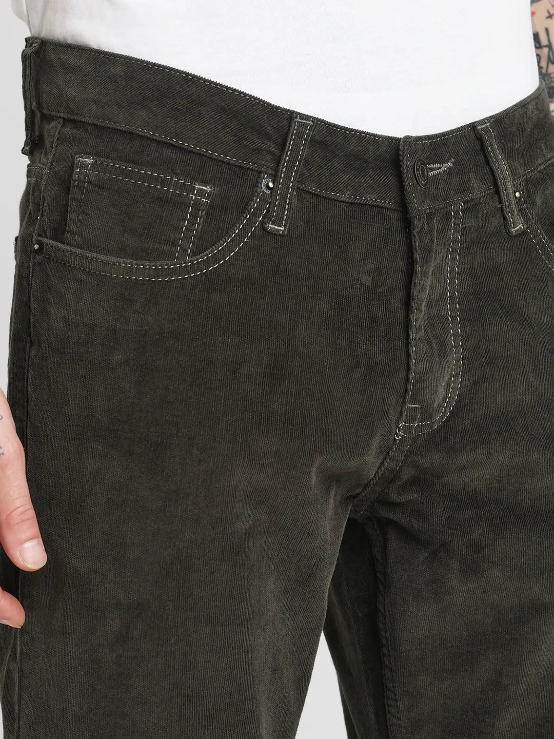 Olive Narrow Fit Corduroy Trouser