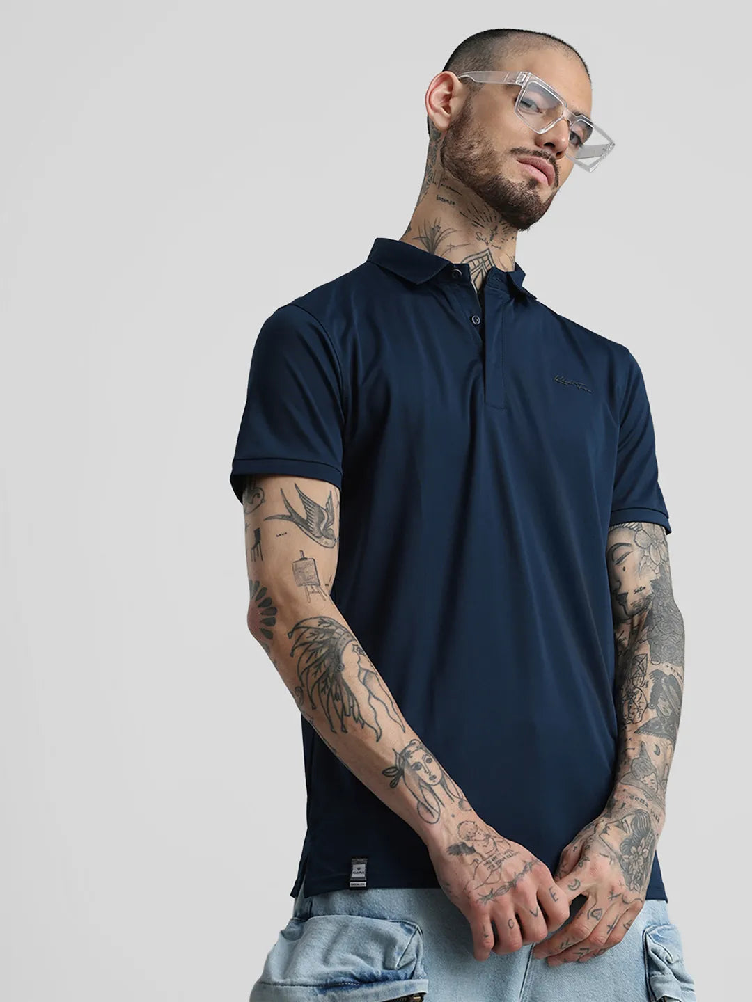 Peacock Blue Printed  Polo T-Shirt