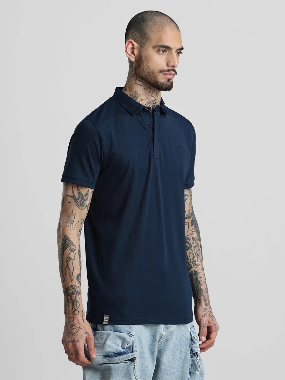 Peacock Blue Printed  Polo T-Shirt