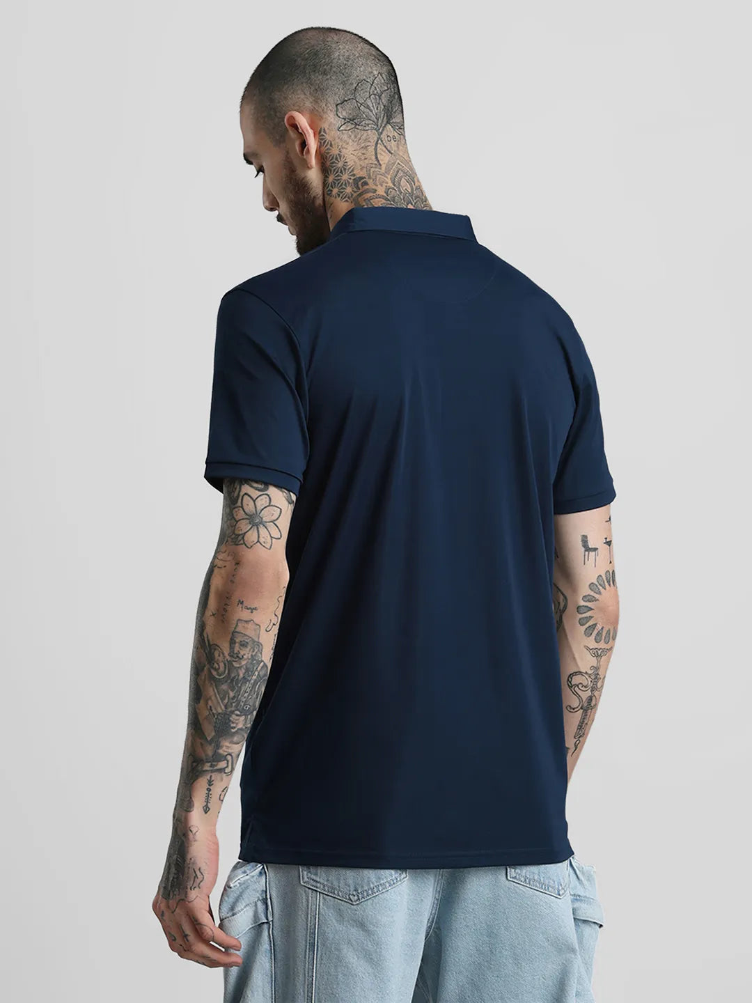 Peacock Blue Printed  Polo T-Shirt