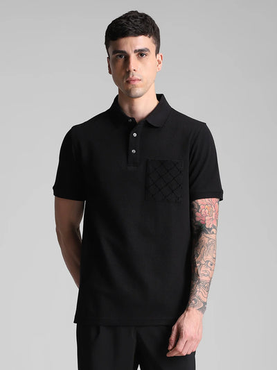 Black Printed Polo T-Shirt