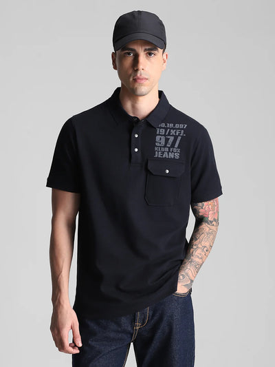 Navy Printed Polo T-Shirt