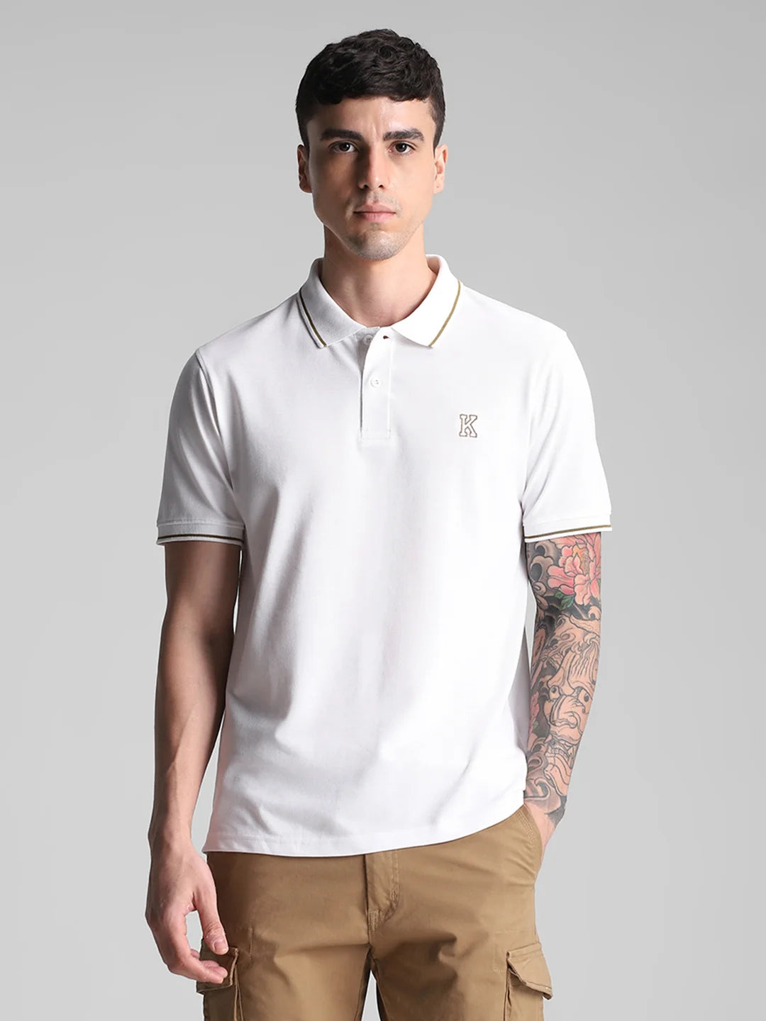 White Embroidered Polo T-Shirt