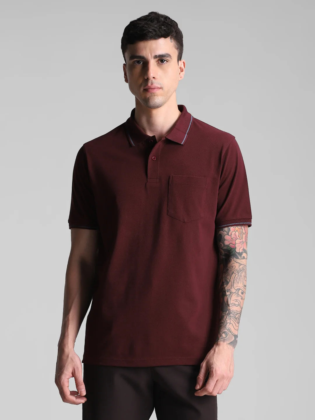 Collar Strip 505 Dark Wine Solid Polo T-shirt
