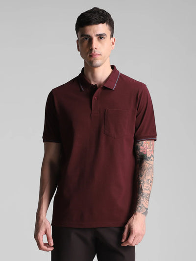 Collar Strip 505 Dark Wine Solid Polo T-shirt