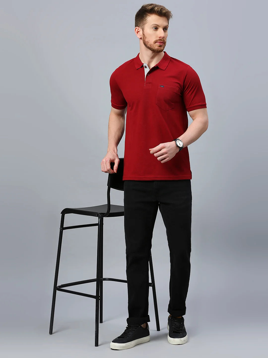 Maroon Regular Fit H/S T-Shirt