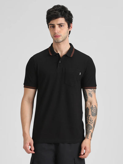 Black Pocket Polo T-Shirt