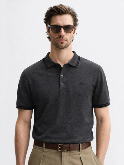 Anthra Melange Embroidered Solid Polo T-Shirt