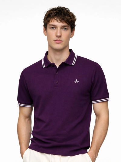 Dark Purple Embroidered Solid Polo T-Shirt