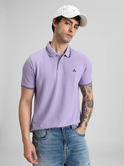Light Purple Embroidered Solid Polo T-Shirt