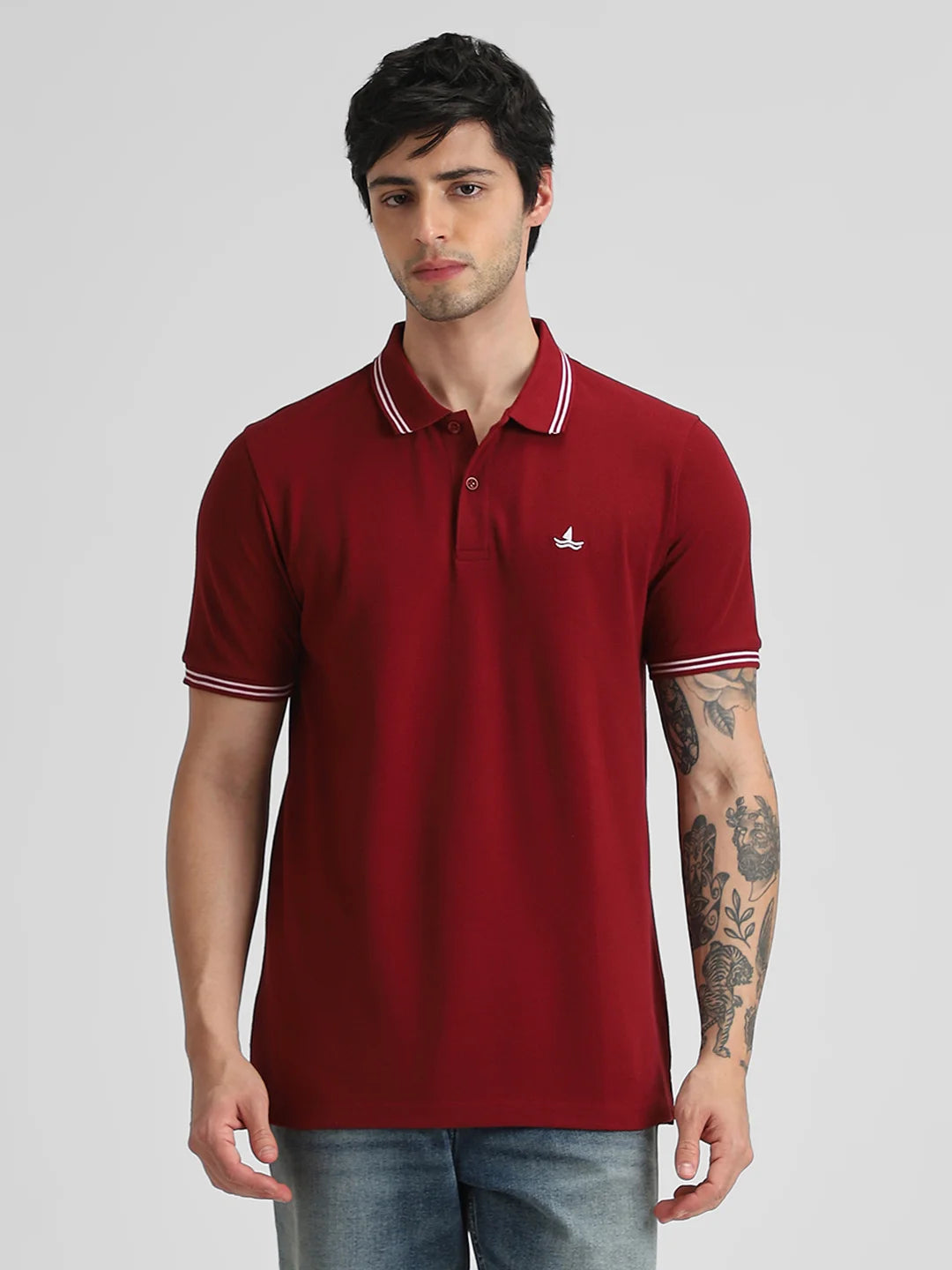 Marron Embroidered Solid Polo T-Shirt