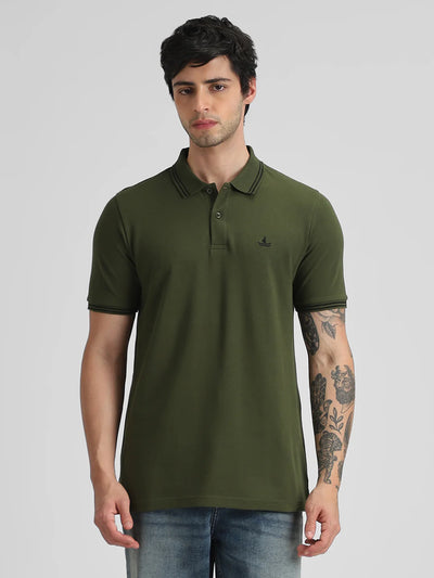 Olive Embroidered Solid Polo T-Shirt