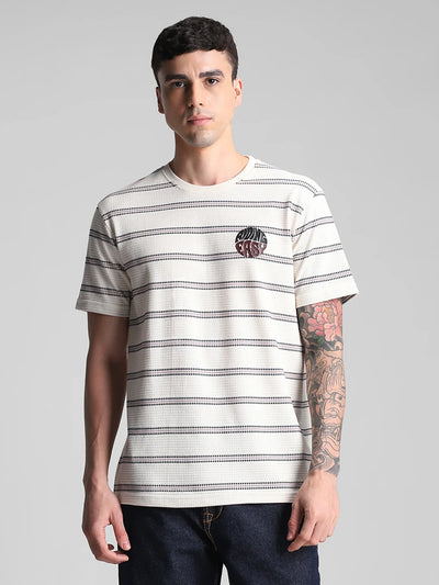 Off White Striped Crew Neck T-Shirt