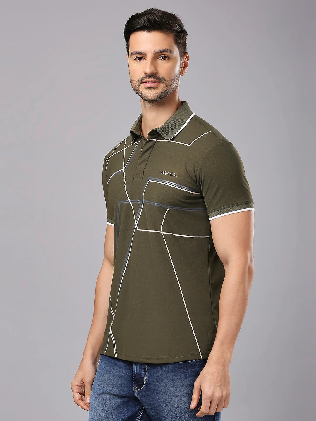 Olive Printed Polo Regular H/S T-Shirt