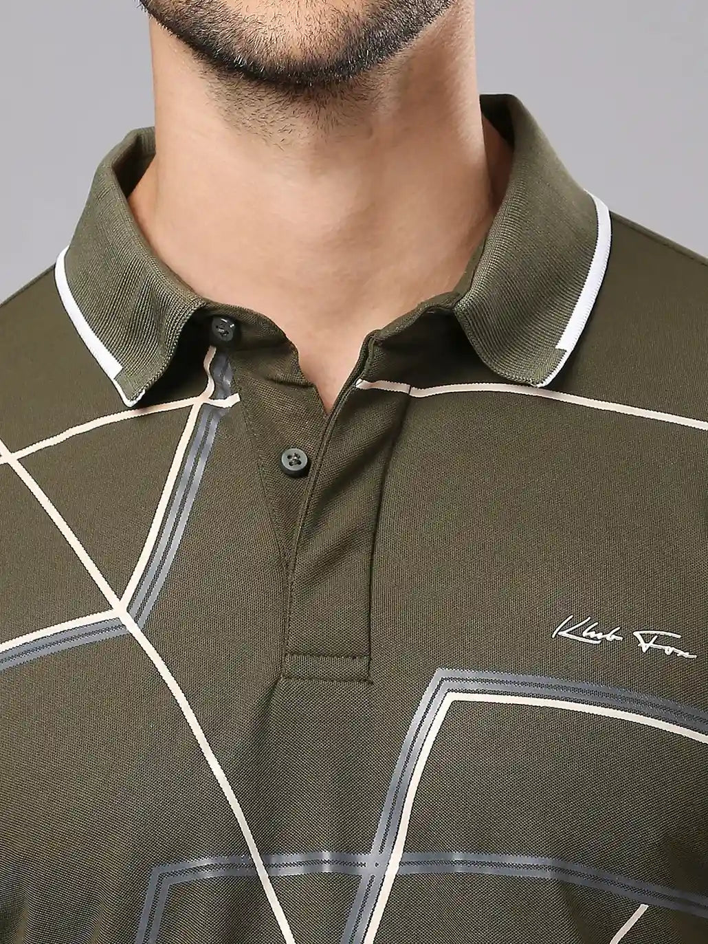 Olive Printed Polo Regular H/S T-Shirt