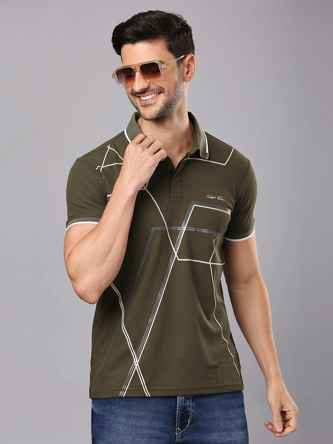 Olive Printed Polo Regular H/S T-Shirt