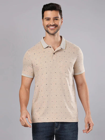 Khaki Printed Polo T-Shirt