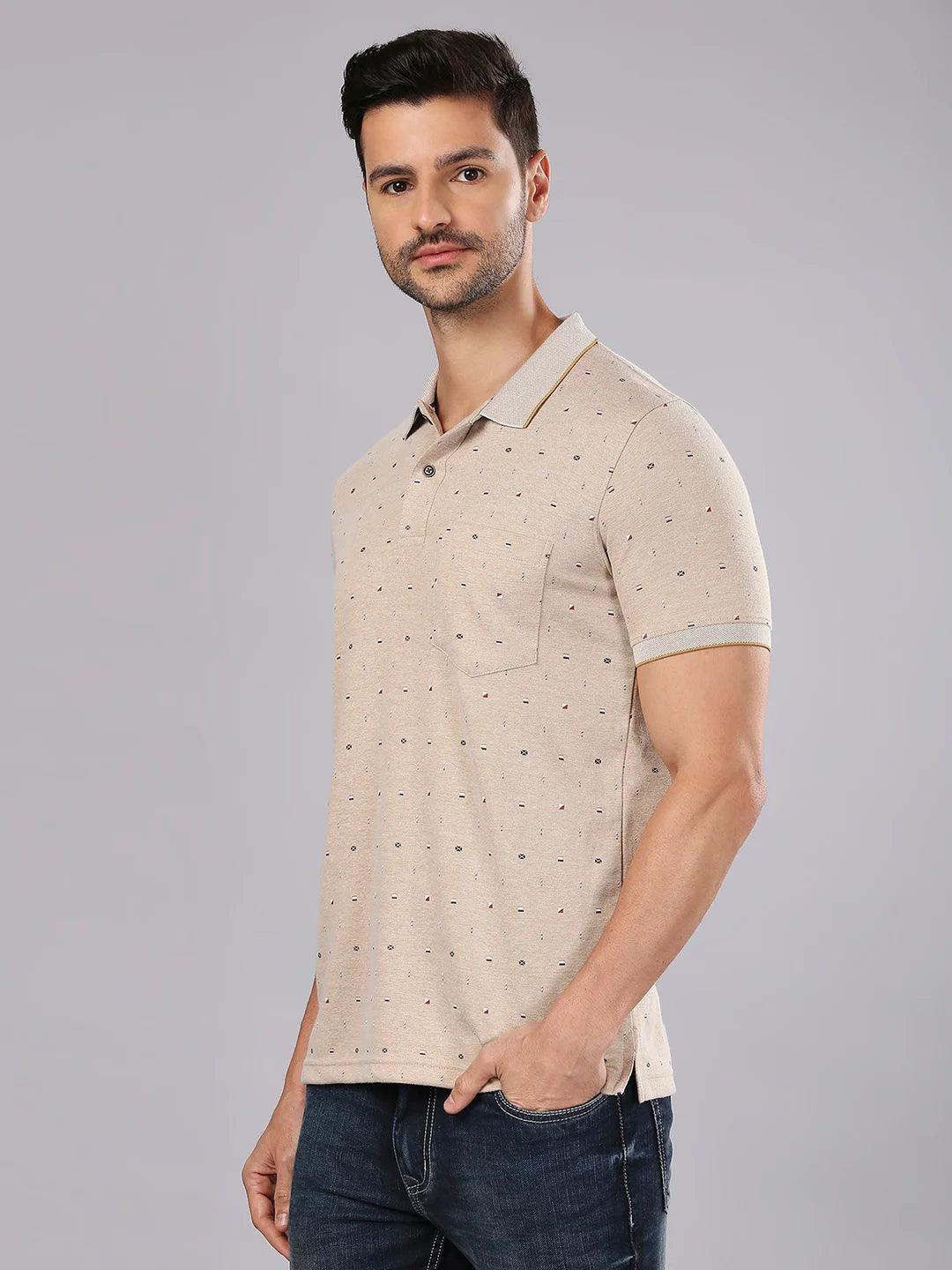 Khaki Printed Polo Regular H/S T-Shirt