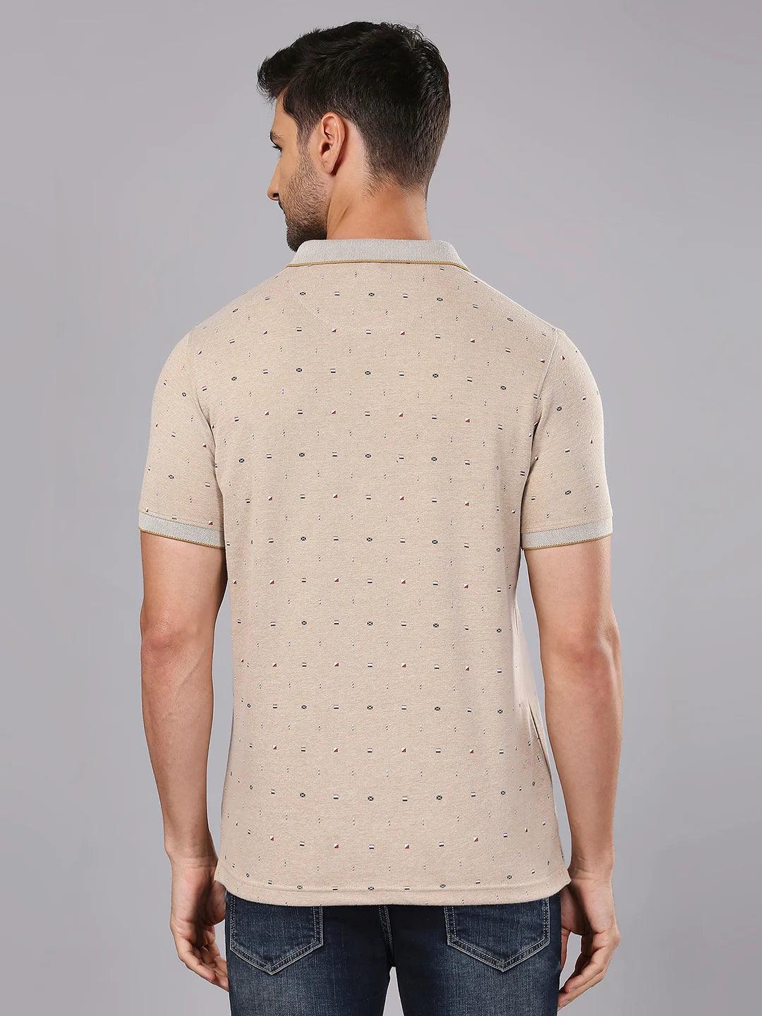 Khaki Printed Polo Regular H/S T-Shirt