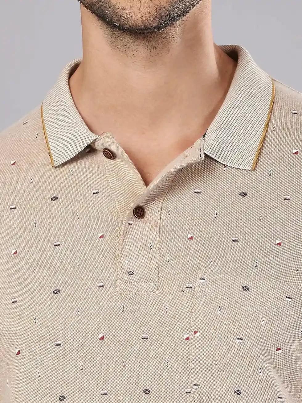 Khaki Printed Polo Regular H/S T-Shirt