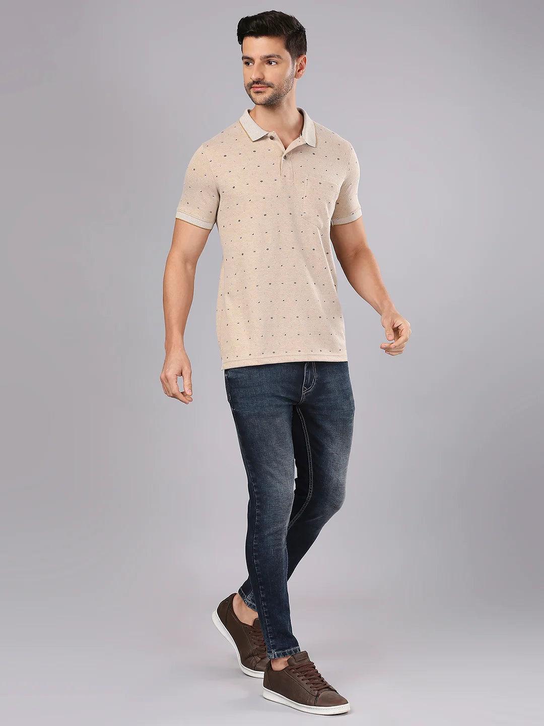 Khaki Printed Polo Regular H/S T-Shirt