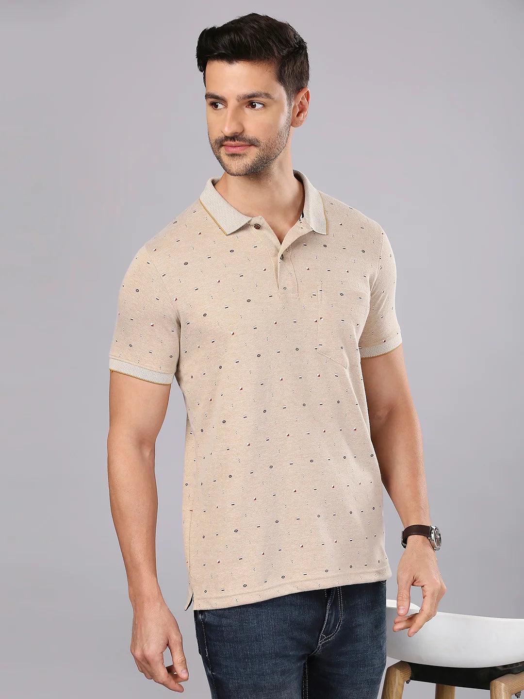 Khaki Printed Polo Regular H/S T-Shirt