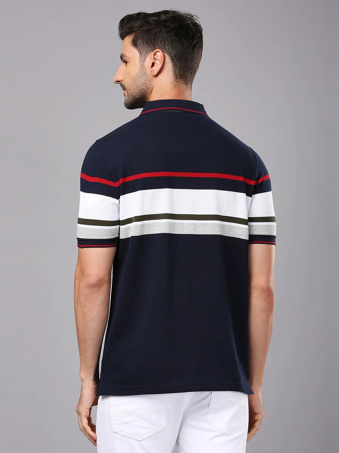 Navy Red Striped Polo Regular H/S T-Shirt