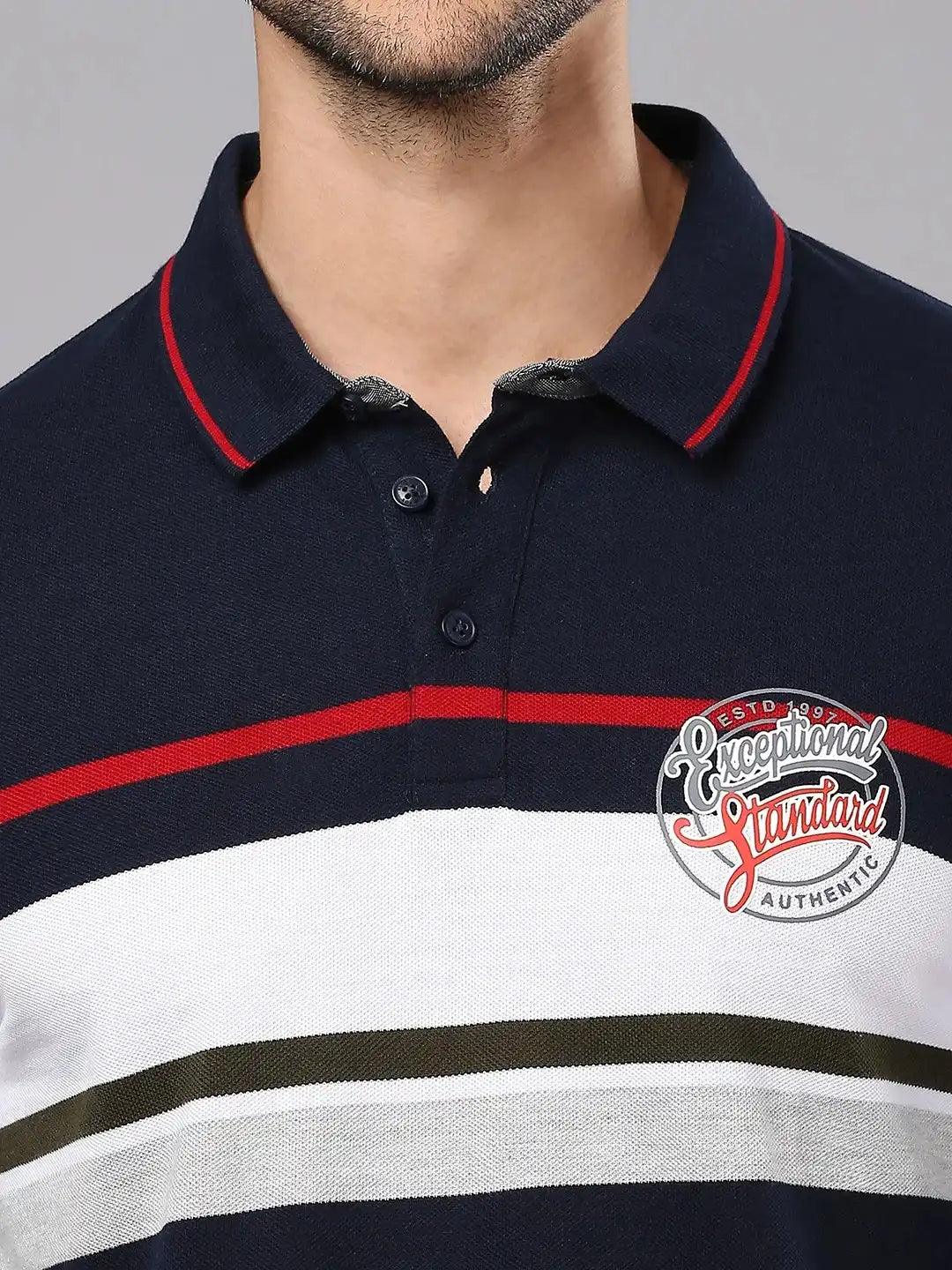 Navy Red Striped Polo Regular H/S T-Shirt