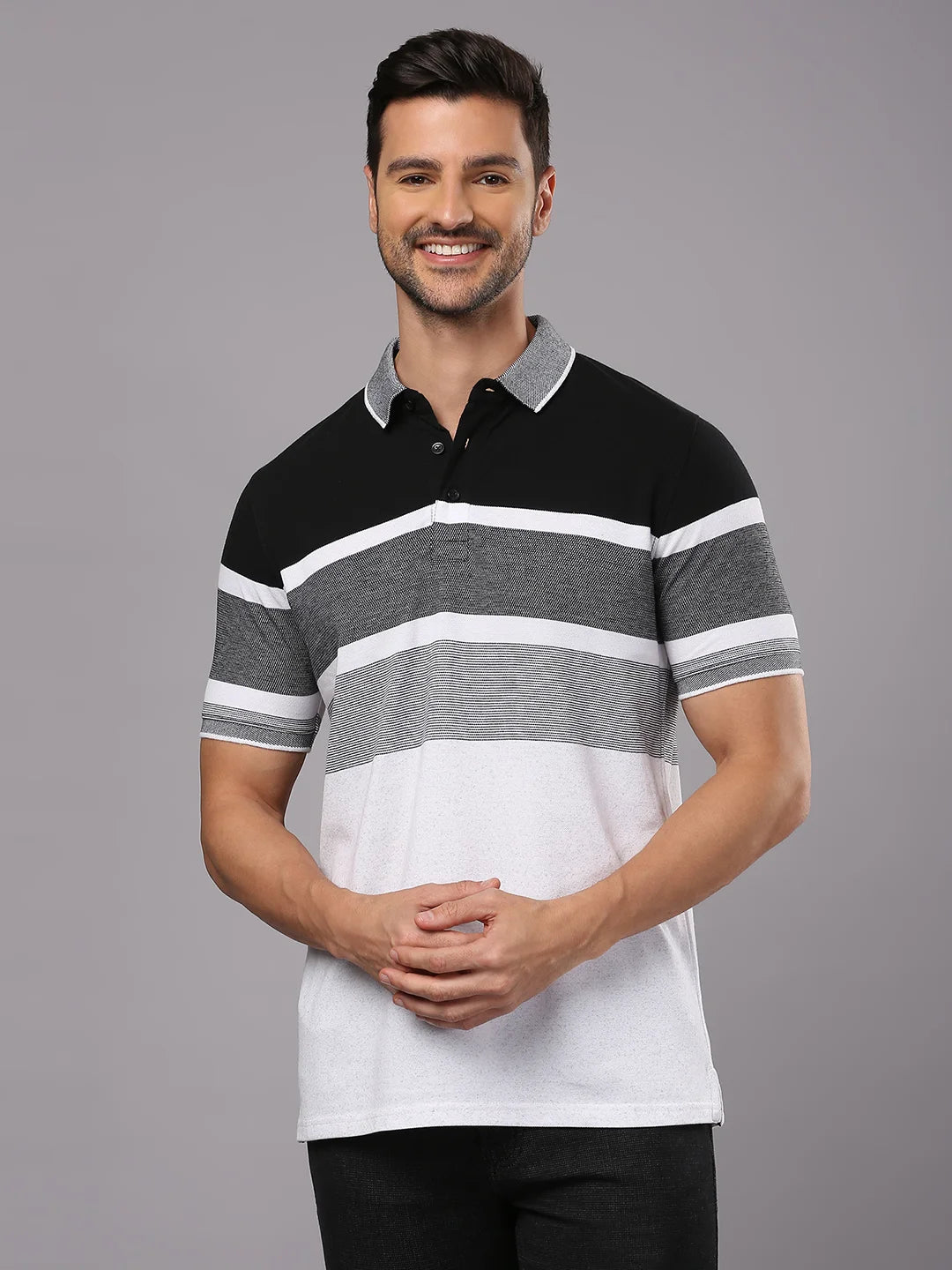 Black Striped Polo Regular H/S T-Shirt