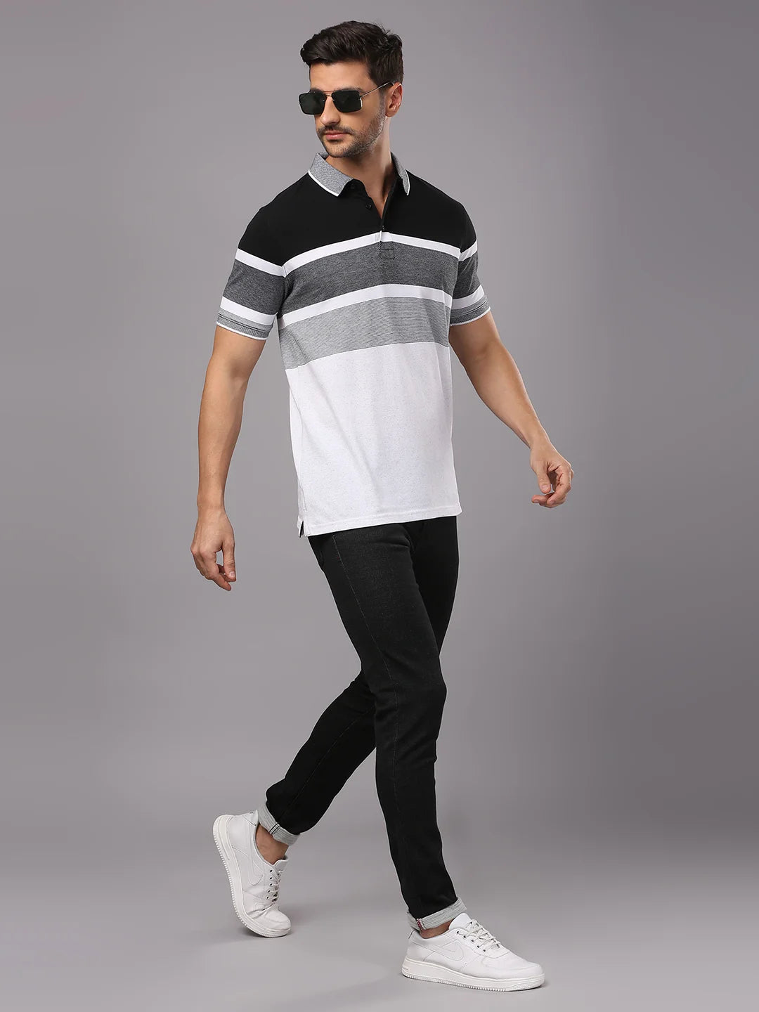 Black Striped Polo Regular H/S T-Shirt